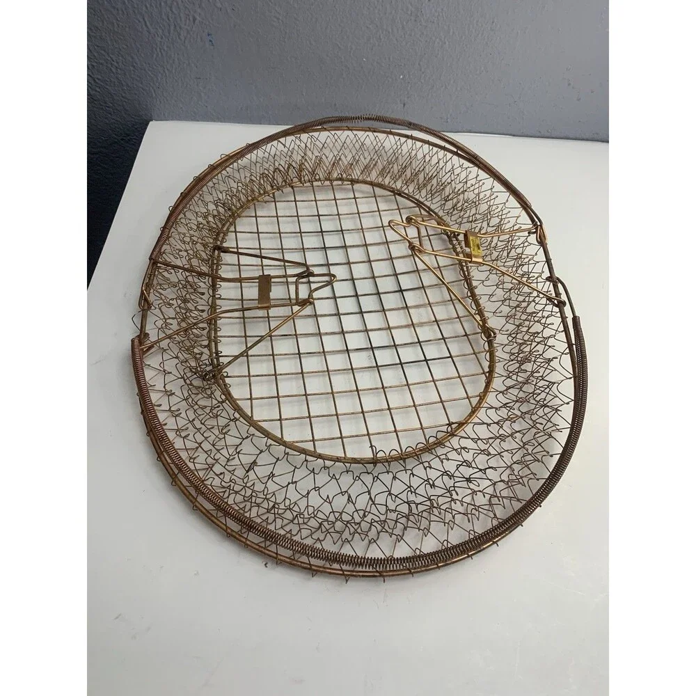 Large Collapsible Copper Wire Basket Egg Fruit Vegetables 18x13x8 in Vintage